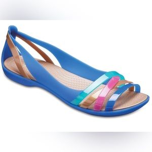 Crocs Iconic Comfort sandals, size 10w. Blue.